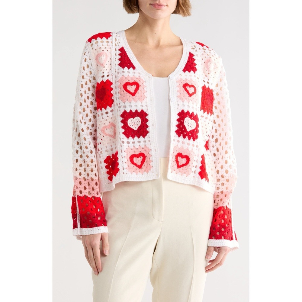 LIV LOS ANGELES Boho Heart Crochet Sweater Cardigan